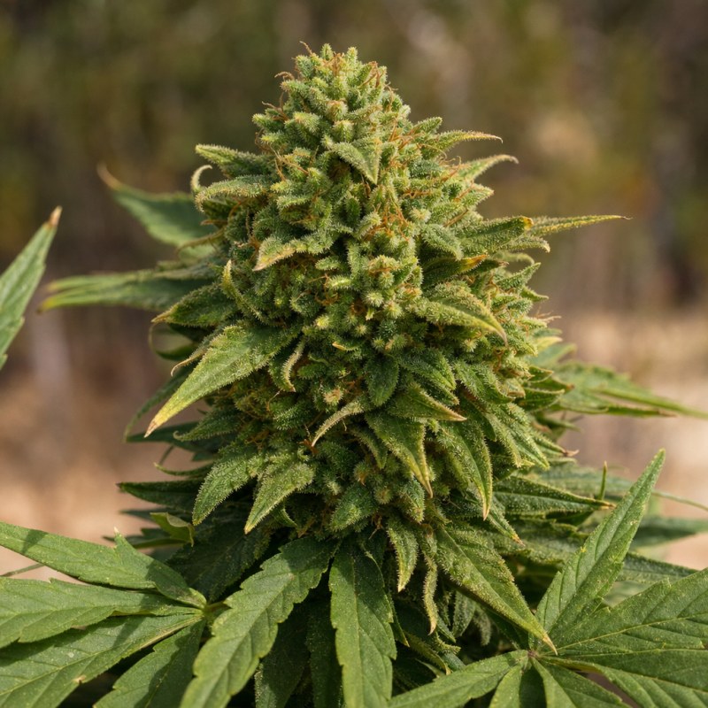 Outdoor macro photograph of the Wedding Cake Auto flower on a living plant