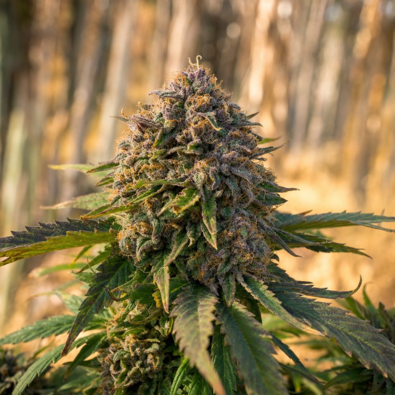 Outdoor macro photograph of the Afghan Big Bud flower on a living plant