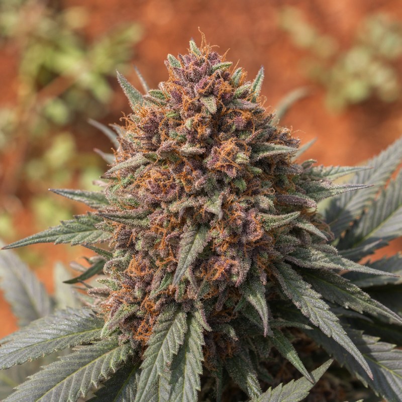 Outdoor macro photograph of the Dank Sinatra flower on a living plant