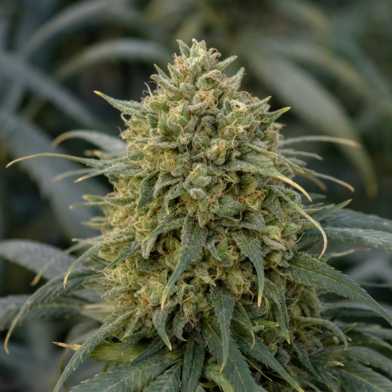 Outdoor macro photograph of the Divine CBD flower on a living plant
