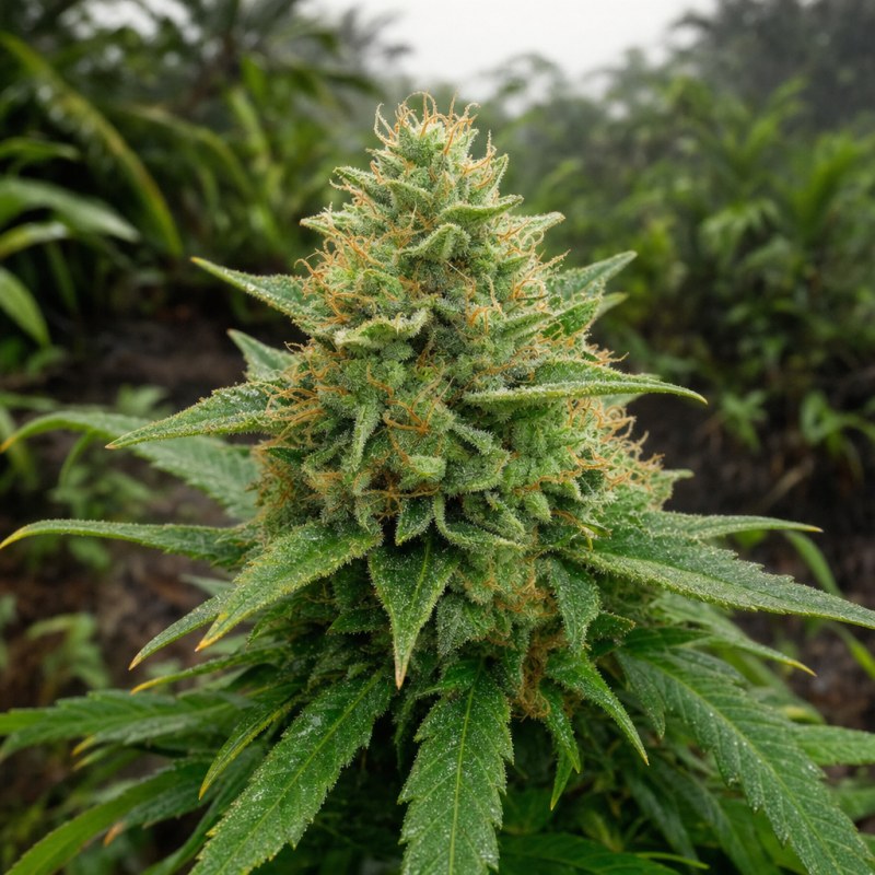 Outdoor macro photograph of the G13 Widow flower on a living plant