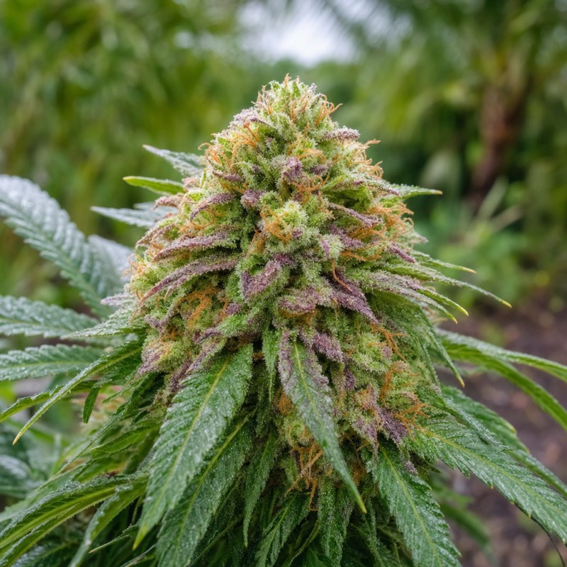 Outdoor macro photograph of the Grape Soda flower on a living plant