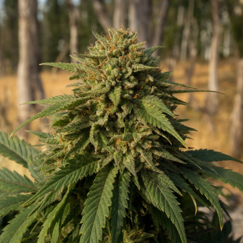 Outdoor macro photograph of the Jamaican Dream Auto flower on a living plant