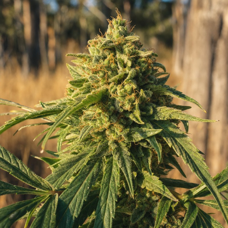 Outdoor macro photograph of the Liberty Haze flower on a living plant
