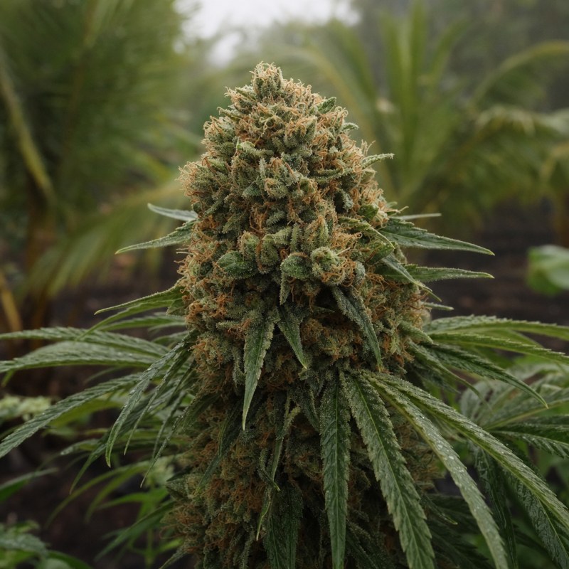 Outdoor macro photograph of the Mag Landrace flower on a living plant