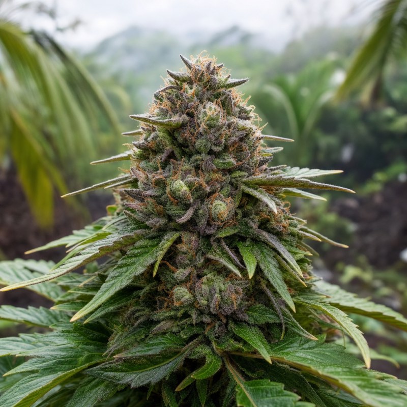 Outdoor macro photograph of the Pakistani Chitral Kush flower on a living plant