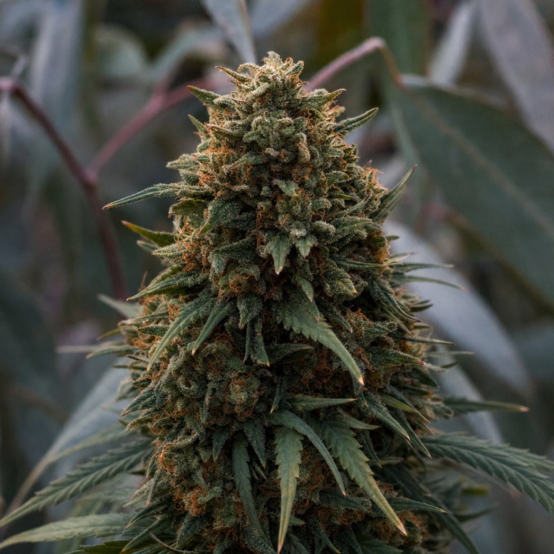 Outdoor macro photograph of the Pure Afghan flower on a living plant