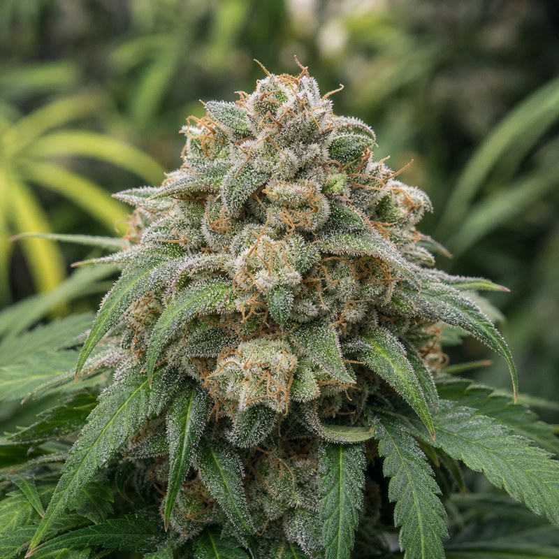 Outdoor macro photograph of the Recon Auto flower on a living plant