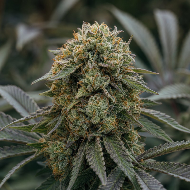 Outdoor macro photograph of the Rockstar Kush flower on a living plant