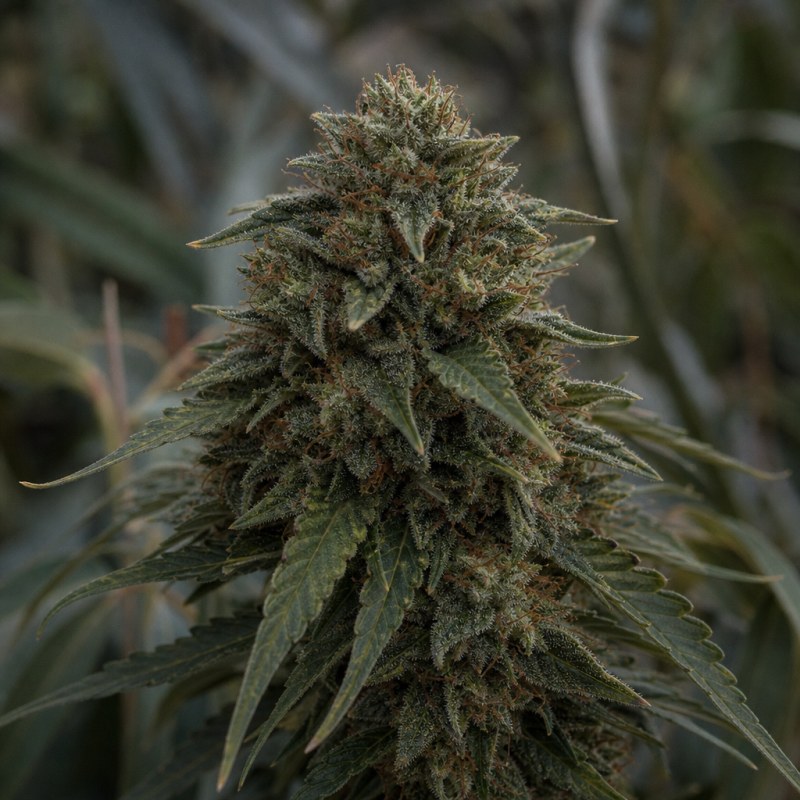 Outdoor macro photograph of the 3 Kings Auto flower on a living plant