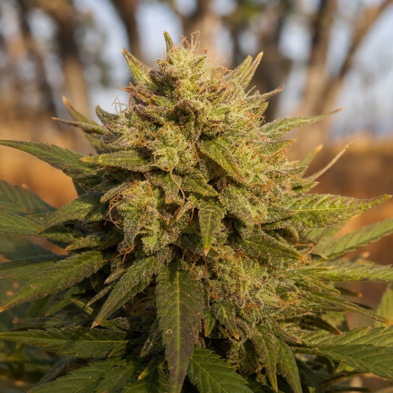 Outdoor macro photograph of the Ace of Spades Auto flower on a living plant