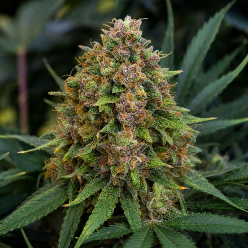 Outdoor macro photograph of the Afghan Hawaiian flower on a living plant
