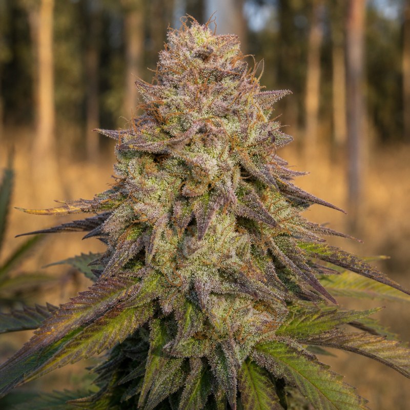 Outdoor macro photograph of the Ape Diesel flower on a living plant