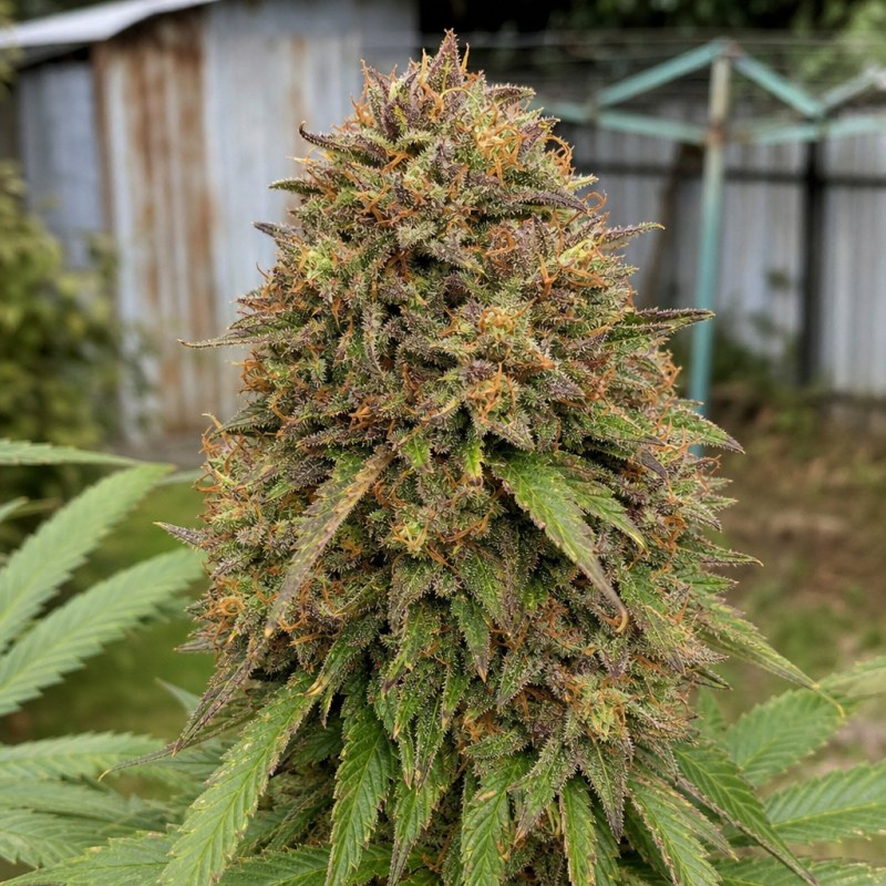 Outdoor macro photograph of the Blue Dynamite flower on a living plant