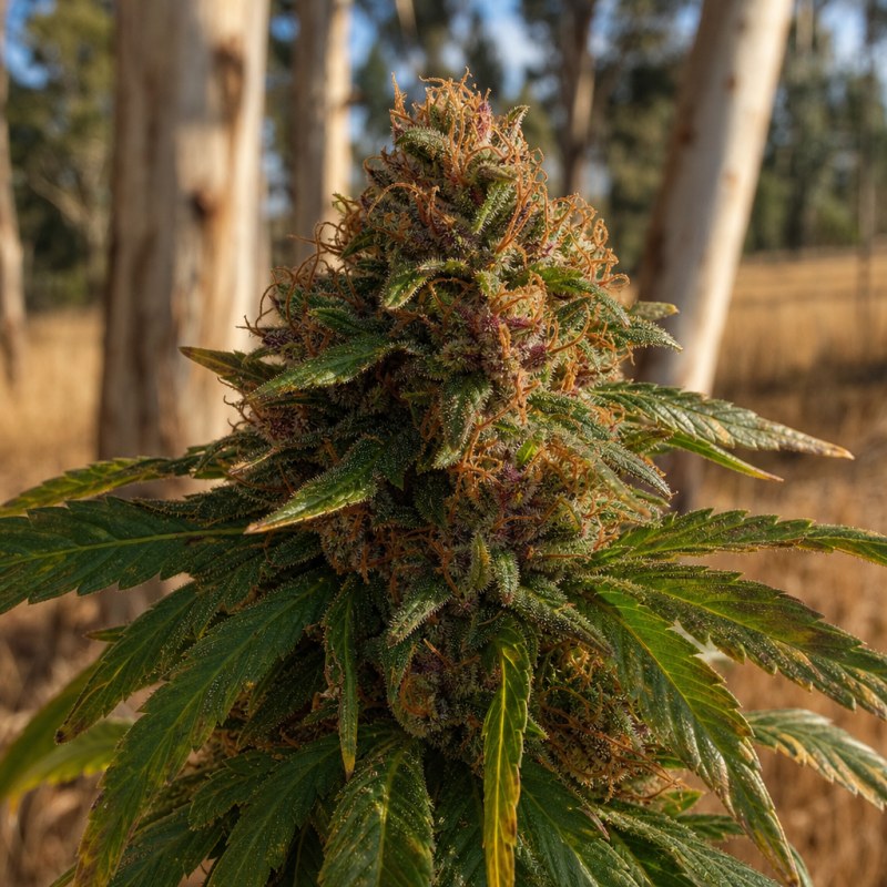 Outdoor macro photograph of the Cheeseburger Auto flower on a living plant