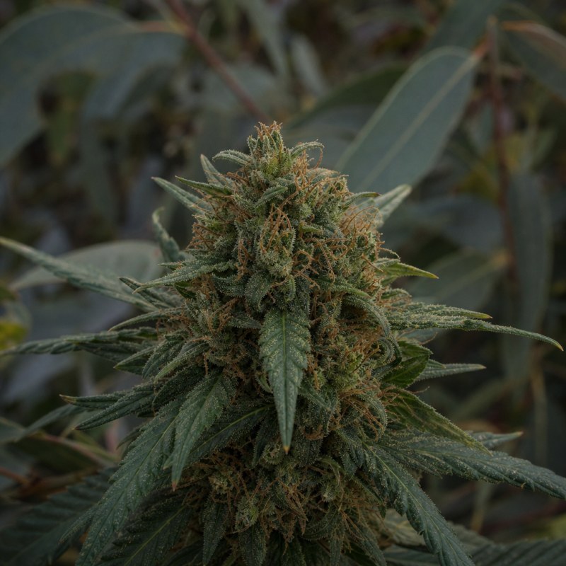 Outdoor macro photograph of the Cookie Wreck Auto flower on a living plant