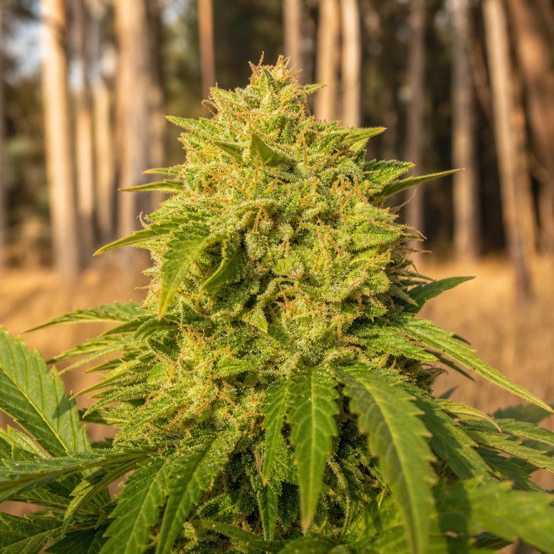 Outdoor macro photograph of the Crystal Coma Auto flower on a living plant