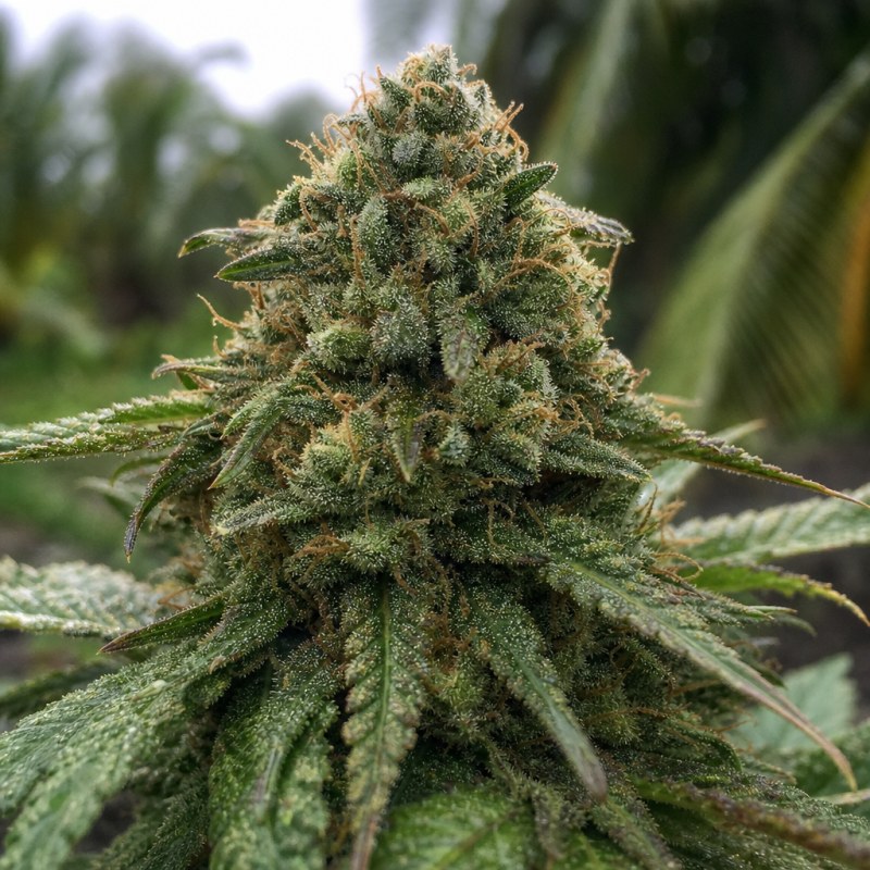 Outdoor macro photograph of the Diamond Valley Kush flower on a living plant