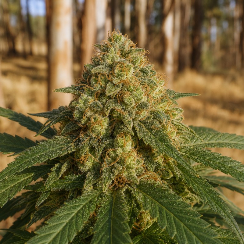 Outdoor macro photograph of the Dr. Who Auto flower on a living plant