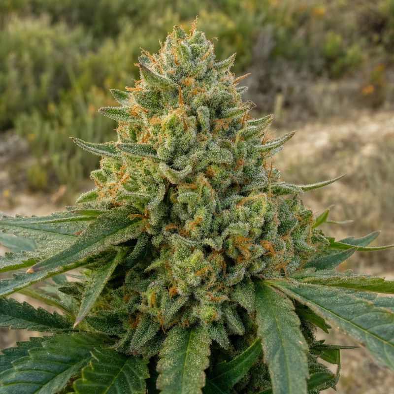 Outdoor macro photograph of the LSD flower on a living plant