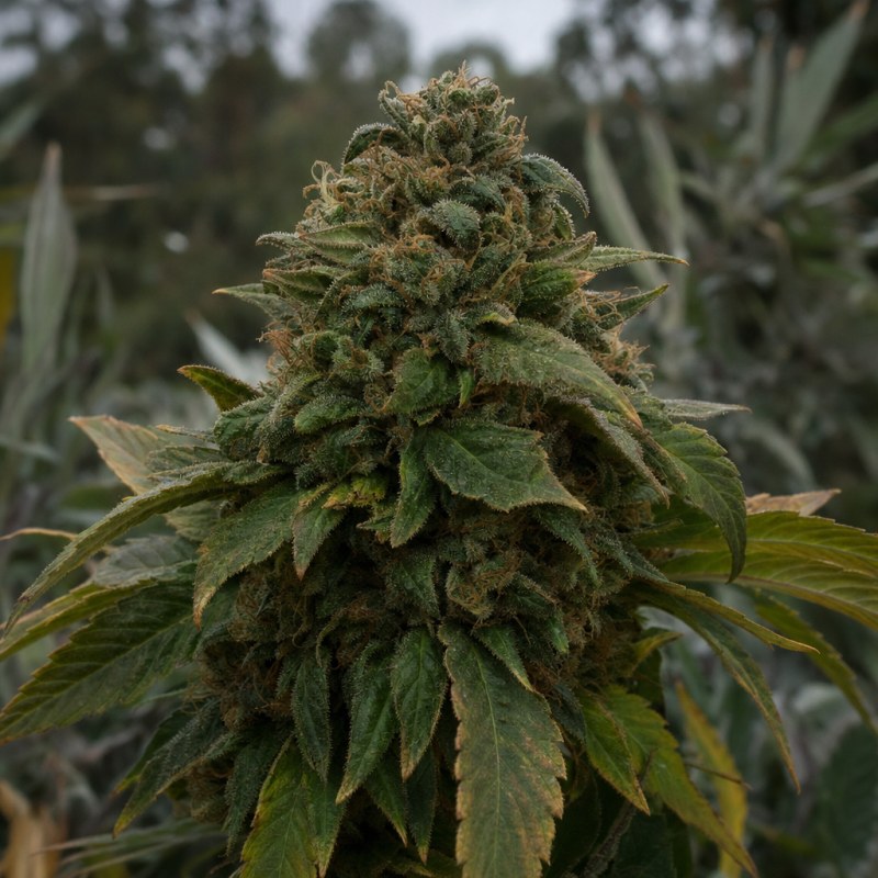 Outdoor macro photograph of the Hash Plant flower on a living plant