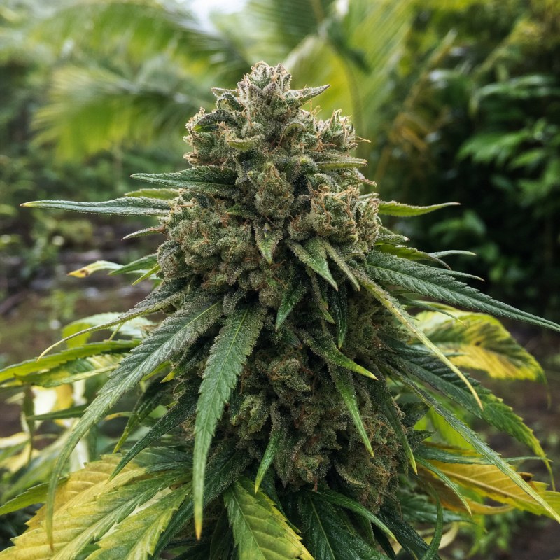 Outdoor macro photograph of the Zombie Death Fuck flower on a living plant