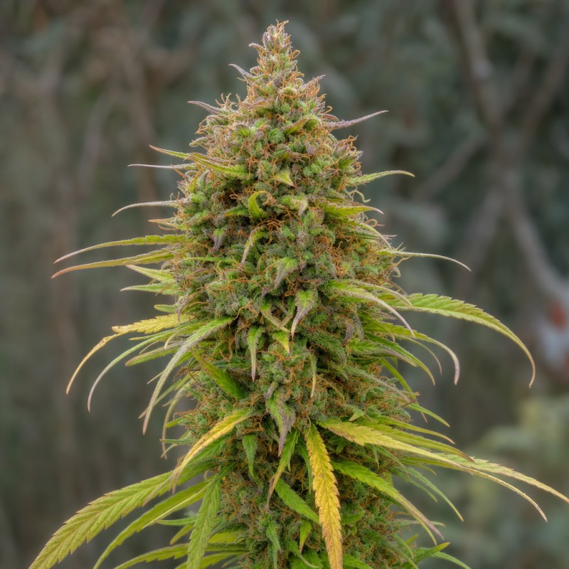 Outdoor macro photograph of the CBD Candida flower on a living plant