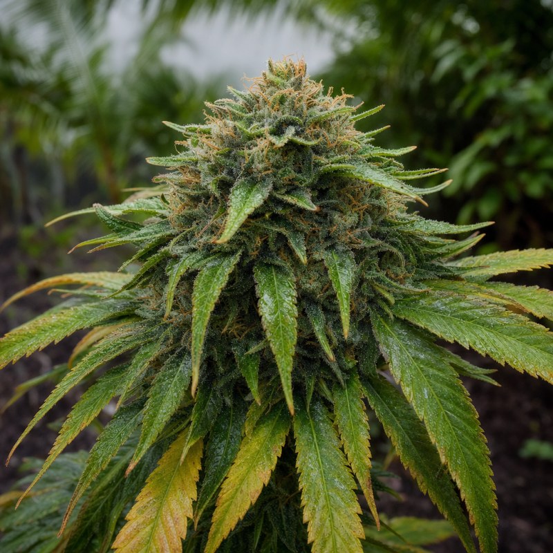 Outdoor macro photograph of the Super Boof Auto flower on a living plant
