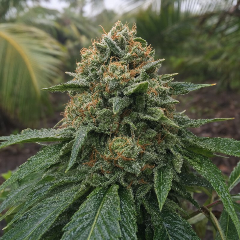 Outdoor macro photograph of the MK Ultra flower on a living plant
