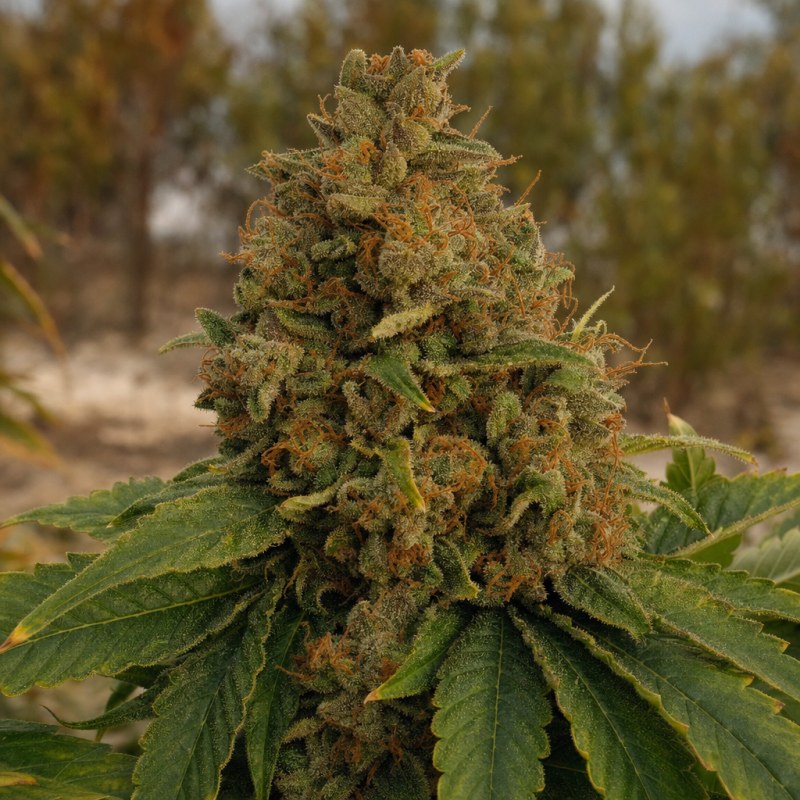 Outdoor macro photograph of the Chronic flower on a living plant