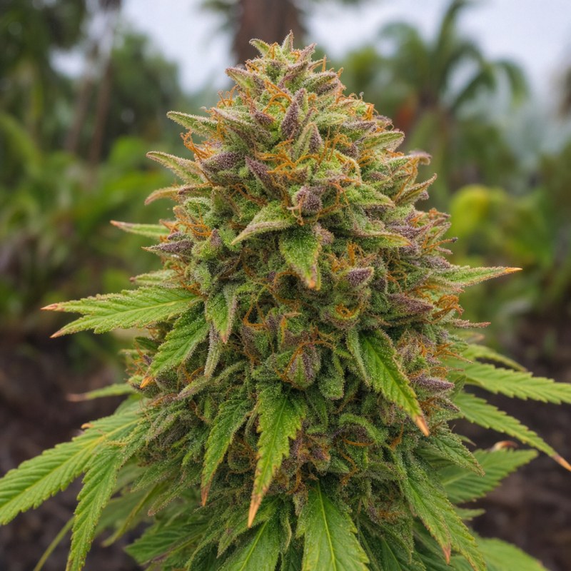 Outdoor macro photograph of the Watermelon Zkittlez flower on a living plant