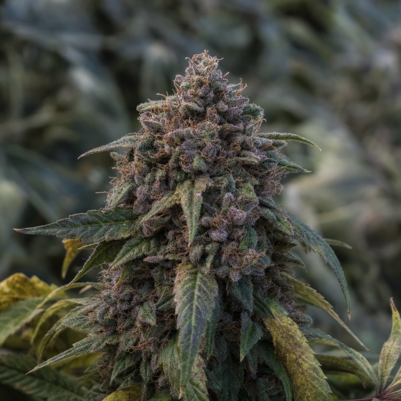 Outdoor macro photograph of the CBD Strawberry 1:30 flower on a living plant