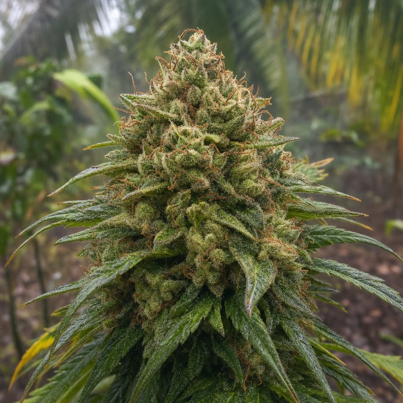 Outdoor macro photograph of the Gorilla Glue #4 flower on a living plant