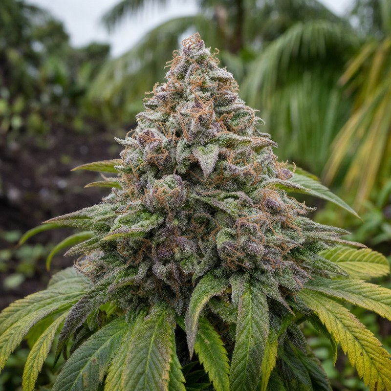 Outdoor macro photograph of the Banana Punch flower on a living plant
