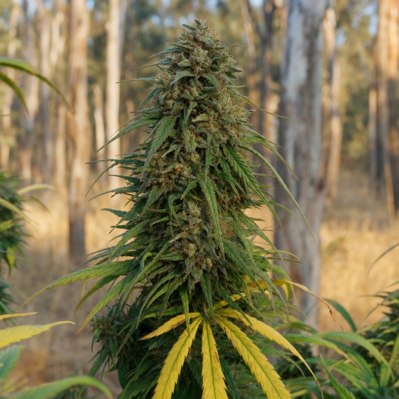 Outdoor macro photograph of the Deelite Autoflower flower on a living plant