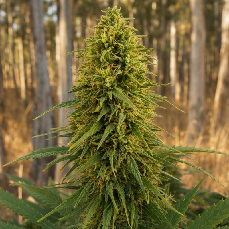 Outdoor macro photograph of the Pineapple Express flower on a living plant