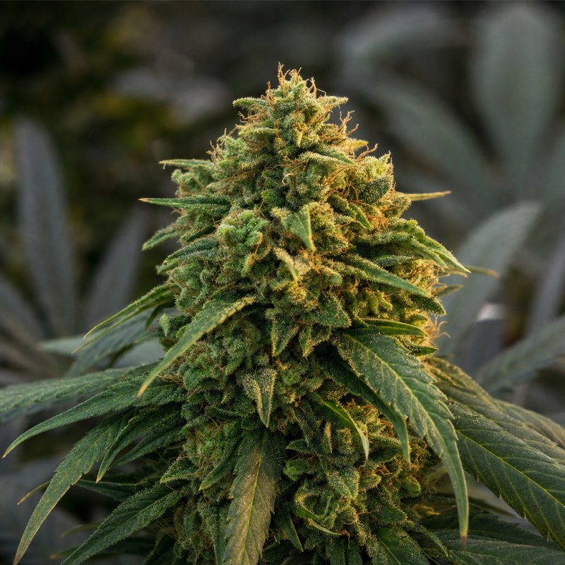 Outdoor macro photograph of the Girl Scout Cookies Auto flower on a living plant